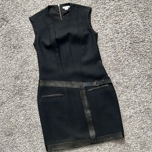 Helmut Lang Leather Trim Wool sleeveless dress